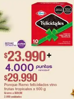 Jumbo Ponque ramo felicidades vino frutas tropicales oferta