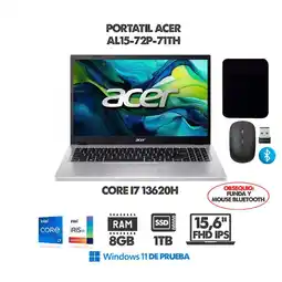 Falabella PORTATIL ASPIRE LITE - INTEL CORE I7 13620H - 156 FHD IPS - RAM 8GB - SSD1TB - FUNDA Y MOUSE oferta