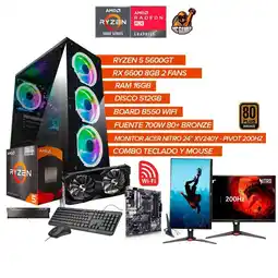 Falabella PC Gamer Ryzen 5 5600GT RX 6600 8GB Monitor 24” 200Hz Pivot 16GB RAM 512GB SSD oferta