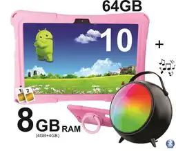 Falabella Tablet Niños 10 Pulgadas 8GB RAM (4Gb+4Gb) 64GB Doble SIM Android 14 + Parlante ROSADO oferta