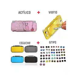 Falabella Acrilico Protector Rosado + Estuche + Vidrio + 2 Grips Switch LITE oferta
