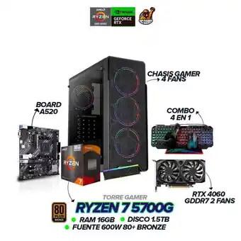 Falabella PC Gamer Ryzen 7 5700G / RTX 4060 / 16GB RAM / 1.5TB SSD / 600W / Combo 4 en 1 oferta