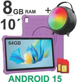 Falabella Tablet Niños 10 Pulgadas 8GB RAM (4Gb+4Gb) 64GB Doble SIM Android 14 + Parlante MORADO oferta