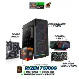 Falabella PC Gamer Ryzen 7 5700G / RTX 4060 / 32GB RAM / 3TB SSD / 600W / Combo 4 en 1 oferta