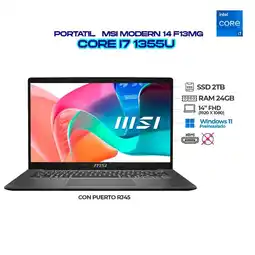 Falabella PORTATIL MODERN F13MG INTEL CORE I7 1355U - RAM 24GB DDR4 - SSD 2TB NMVE - IPS FHD - RJ45 oferta