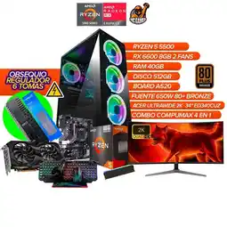 Falabella PC Gamer Ryzen 5 5500/RX 6600/40GB/512GB/A520/650W BRZ/Monitor 34 2K oferta