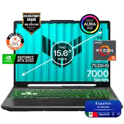 Falabella Portátil Gamer TUF AMD Ryzen 5 RAM 24GB SSD 8TB RTX 3050 4GB 144Hz ESPAÑOL oferta
