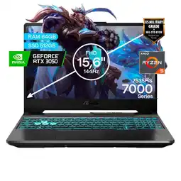 Falabella Portátil Gamer TUF AMD Ryzen 5 RAM 64GB SSD 512GB RTX 3050 4GB 144Hz ESPAÑOL oferta