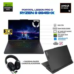 Falabella LEGION PRO 5 + DIADEMAS BLACKSHARK AMD Ryzen 9 8945HX RTX 5060 8GB 16GB RAM DDR5 1TB SSD oferta