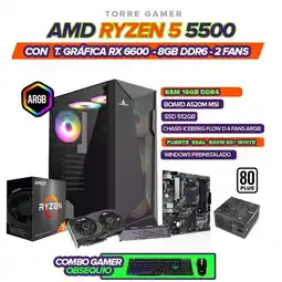 Falabella PC GAMER RYZEN 5 5500 / 6600 8GB / A520M / RAM 16GB / 512 SSD / 500W REAL oferta