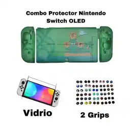 Falabella Acrilico Protector Animal Crossing + Vidrio + 2 Grips Switch Oled oferta