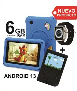 Falabella Tablet Niños 6GB RAM (3+3) Android 13 32GB Wifi AZUL+ Videoconsola +RELOJ INTELIGENTE oferta