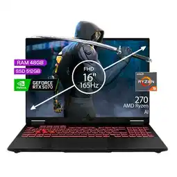 Falabella Portátil Gamer TUF A16 AMD RYZEN 9 270 48/512 SSD RTX 5070 8GB 16 FHD 165Hz Windows 11 H oferta