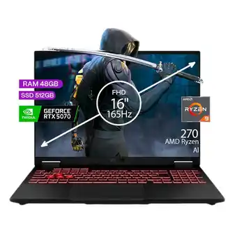 Falabella Portátil Gamer TUF A16 AMD RYZEN 9 270 48/512 SSD RTX 5070 8GB 16 FHD 165Hz Windows 11 H oferta