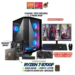 Falabella PC GAMER RYZEN 7 8700F / RX 9060XT 16GB / 64GB / 2.5TB / B840 /7 FANS / 22 FHD oferta