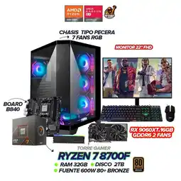 Falabella TORRE GAMER RYZEN 7 8700F / RX 9060XT 16GB / 32GB / 2TB / B840 /7 FANS / 22" FHD oferta