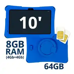 Falabella Tablet Niños 10 Pulgadas 8GB RAM (4Gb+4Gb) 64GB Doble SIM Android 14 Azul oferta