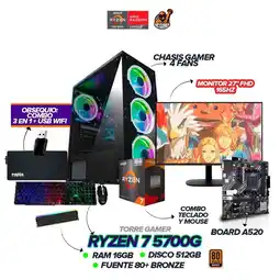 Falabella PC Gamer Ryzen 7 5700G / 16GB Ram / 512GB SSD / Monitor 27” 180Hz + Combo 3 en 1 oferta