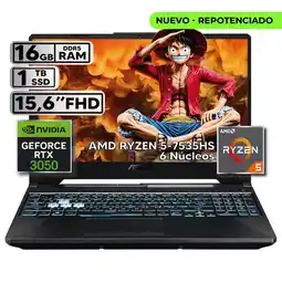 Falabella PORTÁTIL GAMER RYZEN 5 7535HS 16GB RAM 1TB SSD RTX 3050 4GB 15,6 FHD BLACK oferta