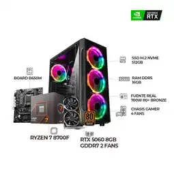 Falabella PC GAMER RYZEN 7 8700F + RTX 5060 8GB - RAM 16GB DDR5 SSD 512GB M.2 CHASIS RGB oferta