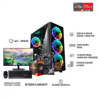 Falabella PC GAMER R5 5600GT - BOARD A520M-K - 16GB RAM - 512GB SSD + 1TBHDDMONITOR24 oferta