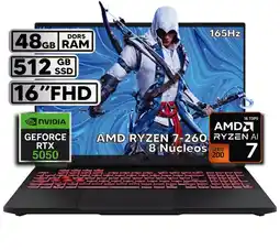 Falabella TUF A16 RYZEN 7 260 - RTX 5050 8GB GDDR7 - 48GB RAM - 512GB SSD - 16 FHD oferta