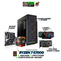 Falabella PC Gamer Ryzen 7 5700G / RTX 4060 / 64GB RAM / 512GB SSD / 600W / Combo 4 en 1 oferta