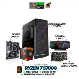 Falabella PC Gamer Ryzen 7 5700G / RTX 4060 / 32GB RAM / 1.5TB SSD / 600W / Combo 4 en 1 oferta