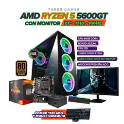 Falabella PC RYZEN 5 5600GT / RAM 64GB / 2TB SSD / BOARD A520 / MONITOR 27 / 700W 80+ oferta
