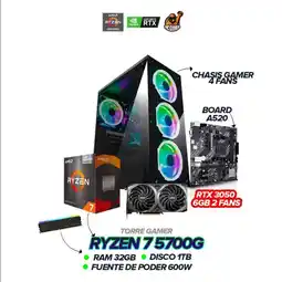 Falabella TORRE GAMER RYZEN 7 5700G / RTX 3050 6GB / 32GB RAM / 1TB SSD M.2 / 600W / A520 oferta