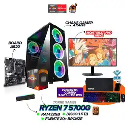 Falabella PC Gamer Ryzen 7 5700G / 32GB Ram / 1.5TB SSD / Monitor 27” 180Hz + Combo 3 en 1 oferta