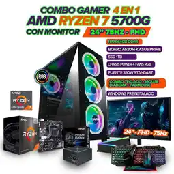 Falabella PC GAMER R7 5700G / MONITOR 24 FHD 120 HZ / 64GB RAM / SSD 1TB / COMBO GAMER 4 EN 1 oferta