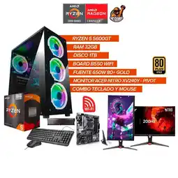 Falabella PC Gamer Ryzen 5 5600GT /RAM 32GB/ SSD 1TB/ Monitor Acer 200Hz/ WiFi / 650W GOLD oferta