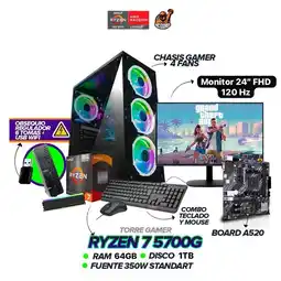Falabella PC GAMER RYZEN 7 5700G / 64GB RAM / 1TB / 350W / MONITOR 24” 120Hz + OBSEQUIO oferta