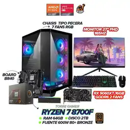 Falabella PC GAMER RYZEN 7 8700F / RX 9060XT 16GB / 64GB / 2TB / B840 /7 FANS / 27" FHD oferta