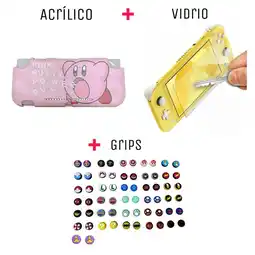 Falabella Protector Rigido De Kirby + Vidrio + 2 Grips Para Switch Lite oferta