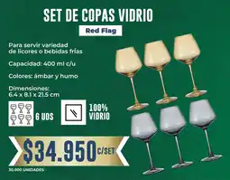 Tiendas D1 Red flag set de copas vidrio oferta