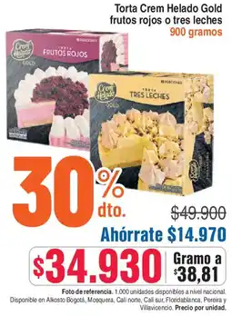 Alkosto Torta crem helado gold frutos rojos o tres leches oferta