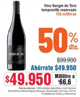 Alkosto Vino sangre de toro tempranillo reservado oferta