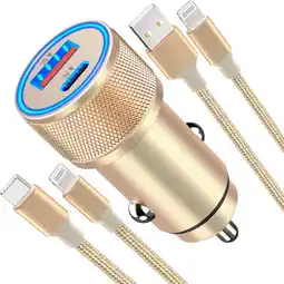 Falabella Cargador de Carro para Teléfono PD y QC con 2 Cables USB-C a Lightning oferta