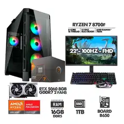 Falabella PC GAMER RYZEN 7 8700F - 16GB RAM - SSD 1TB -RTX 5060 + MONITOR 22 oferta