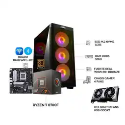 Falabella COMPUTADOR GAMER RYZEN 7 8700F+ RTX 5060TI 8GB+ RAM 32GB SSD 1,5TB+ B650 WIFI/BT oferta