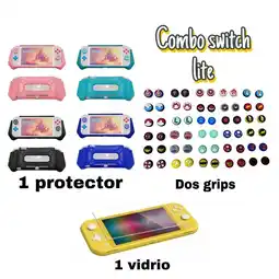 Falabella Protector Rigido Rosa + Vidrio + 2 Grips Compatible Switch Lite oferta