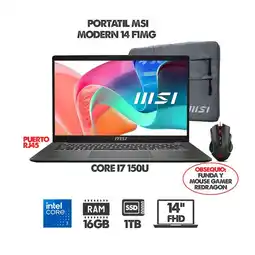 Falabella PORTATIL MODERN 14 FHD IPS - INTEL CORE I7 150U - RAM 16GB SSD 1TB + MOUSE REDRAGON Y FUNDA oferta