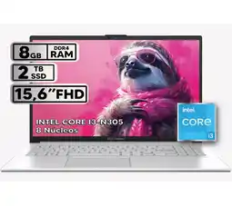 Falabella PORTÁTIL INTEL CORE I3-N305 8GB RAM 2TB SSD PANTALLA 15.6” FHD COOL SILVER oferta