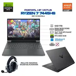 Falabella PORTÁTIL VICTUS / AMD RYZEN 7 7445HS / RTX 3050 6GB / 16GB / 512GB SSD / 15.6” FHD+DIADEMAS RAZER oferta