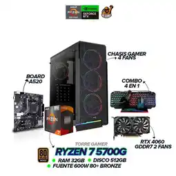 Falabella PC Gamer Ryzen 7 5700G / RTX 4060 / 32GB RAM / 512GB SSD / 600W / Combo 4 en 1 oferta