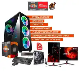 Falabella PC Gamer Ryzen 5 5600GT /RAM 64GB/ SSD 1TB/ Monitor Acer 200Hz PIVOT /B550 Wi-Fi oferta