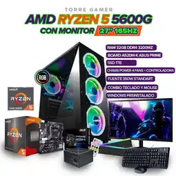 Falabella TORRE GAMER RYZEN 5 5600G/32GB RAM/ 1TB SSD/BOARD A520M-K MONITOR 27 FHD165Hz oferta