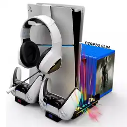 Falabella Soporte Base refrigerante ventilador led RGB Ps5-SLIM carga controles porta juegos y porta diadema oferta